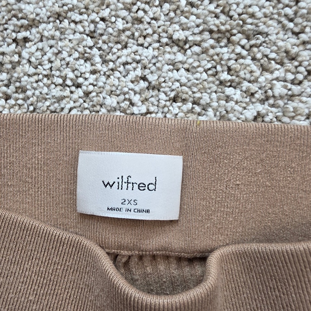 Wilfred Aritzia Ribbed Wide Leg Pants Womens 2XS Tan Slit Hem 120801 - Picture 5 of 13